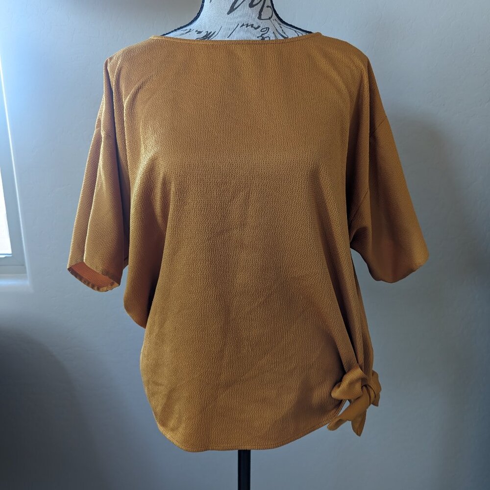 Michael Kors Gold Wide Sleeve Shirt with Knotted Tie